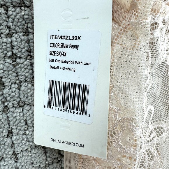 Oh La La Cheri Paris Babydoll Womens Size 3X/4X Cream Lace Adjustable Straps NWT - Picture 6 of 12